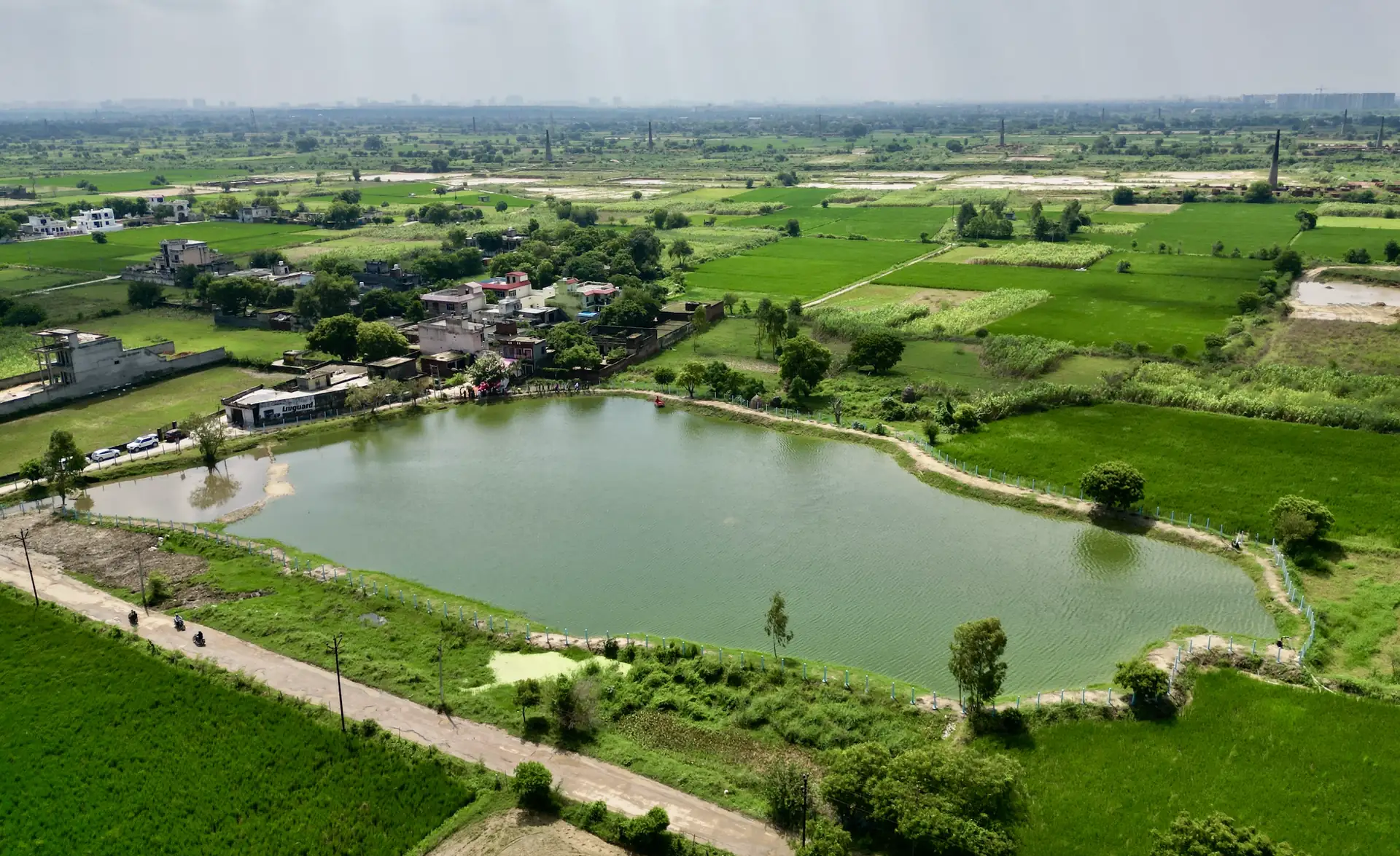 Restored pond aerial view